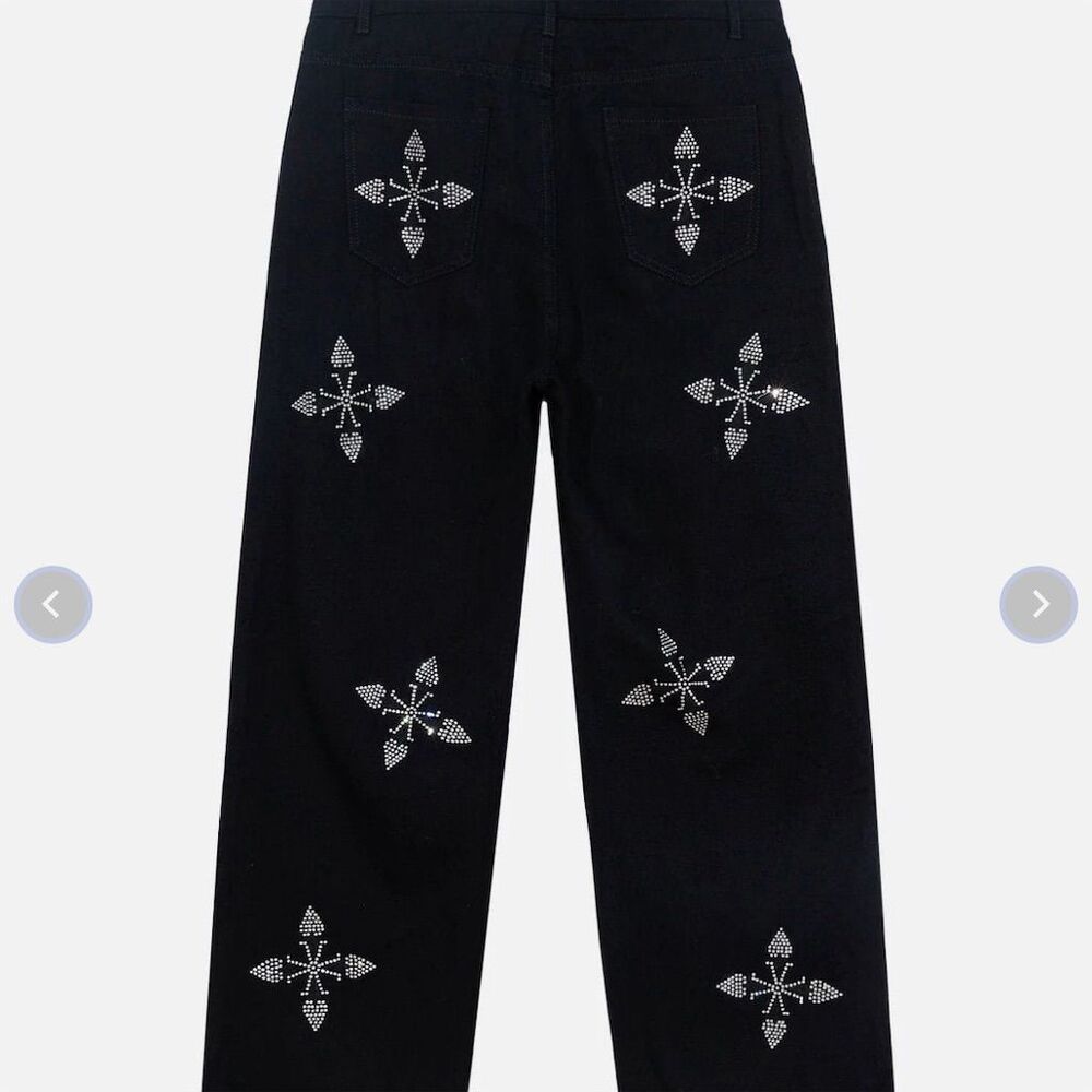 Aelfric Eden Unisex Black Rhinestone‎ Detail Straight Jeans Size 30 - Picture 3 of 11